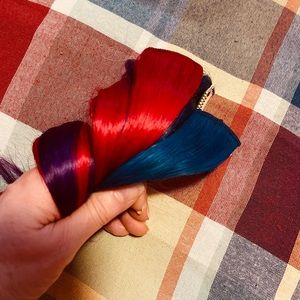 red blue and purple single piece extensions 14in